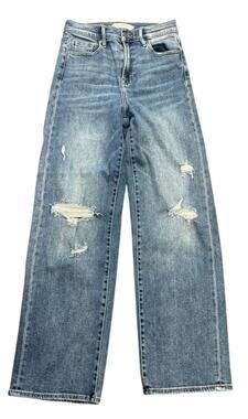 Hidden Jeans High Rise Straight Leg Distressed Jeans Medium Wash Size 26